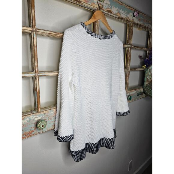 White Sweater Navy accents with bell sleeves by Melissa Paige Size Large - Picture 7 of 8